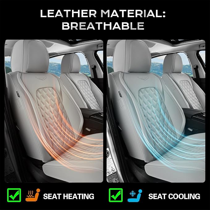 Coverado Full Set Car Seat Covers, Luxury Faux Leather Waterproof Seat Covers, Gray Car Seat Protectors, Universal Fit, Leather Seat Cushions for Cars-Gray - Image 5
