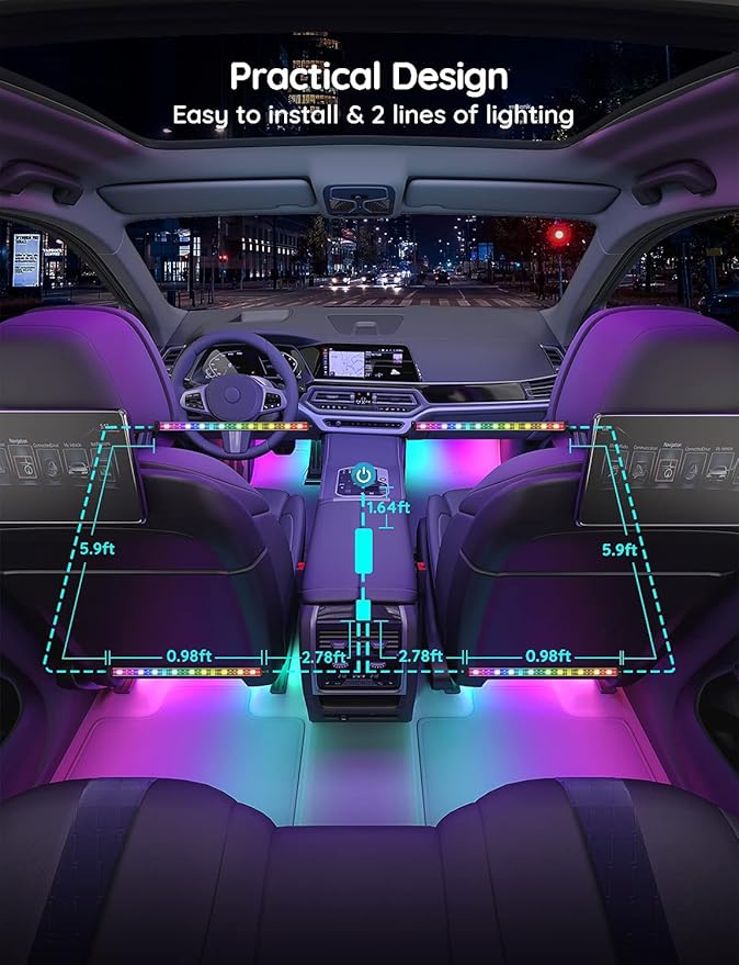 Govee Car LED Strip Lights, Smart RGBIC Interior Car Lights, APP Control | 4 Music Modes and 16 Million Colors, 2 Lines Design LED Lights for Car Decor, DC 12V - Image 6