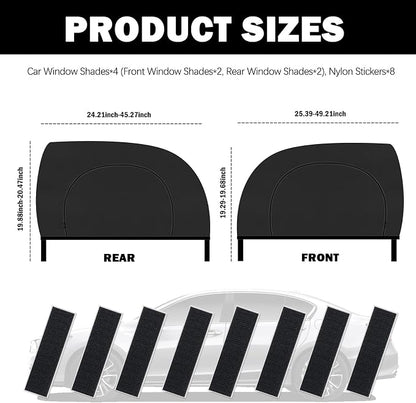 4PCS Front/Rear Car Window Shades with Zipper,Breathable Car Side Window Sun Shade for Privacy Protection,Mesh & Blackout Cars Windows Screens for Camping with Nylon Stickers - Image 2