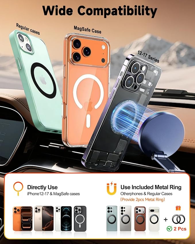 for MagSafe Car Mount Charger, 15W Fast Charging Magnetic Wireless Car Charger, Vacuum Magnetic Phone Holder [120LBS Ultra Suction Cup & 3800gf Magnet ] 780° Dashboard Car Bracket for iPhone & Android - Image 7