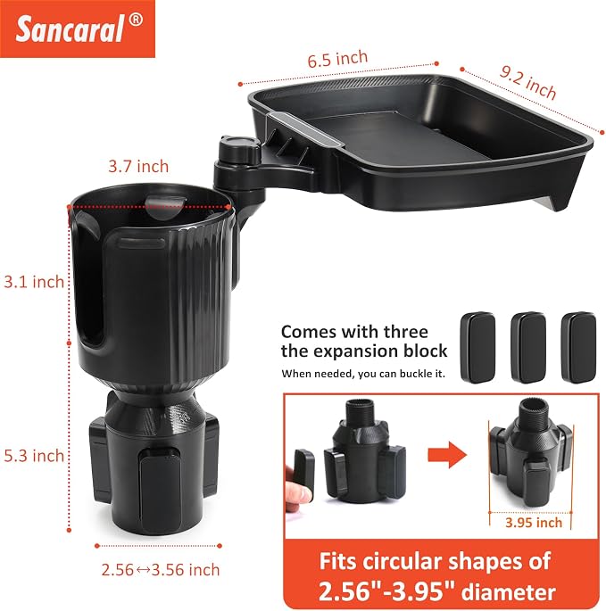 Car Large Cup Holder Expander, 2-in-1 Cupholder Extender with Swivel and Detachable Snack Food Tray Table for Eating, Travel Essentials for Road Trips for Driver. Model B - Image 7