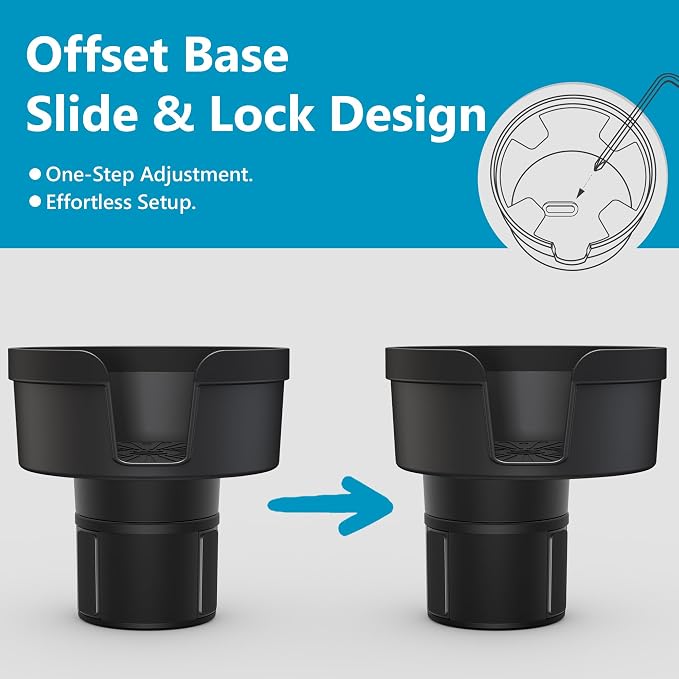 SEVEN SPARTA Car Cup Holder Expander for 10-24oz Travel Mugs & Coffee Cups | Low Profile Version for Yeti, Stanley & Hydro Flask Mugs 10-24oz, Adjustable Offset Base with Lock Ring, Fits 3.5"-4" Cups - Image 5
