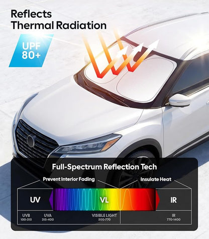 Wigoo for Nissan Kicks Windshield Sunshade, Custom Fit, Keeps Interior Cool | Custom Fit, Cooling Tech Fabric, Foldable Heat-Blocking Sunshade with Storage Bag, for Nissan Kicks 2018-2026 Accessories - Image 3
