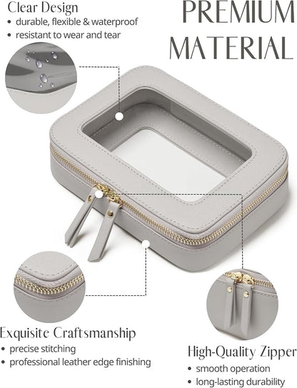 Clear Makeup Case Toiletry Bag Travel Medium Clear Cosmetic Bag with Zipper, Make Up Bag Organizer Traveling TSA Approved Transparent Bag Car for Essentials, Mini & Medium, Beige Grey - Image 4