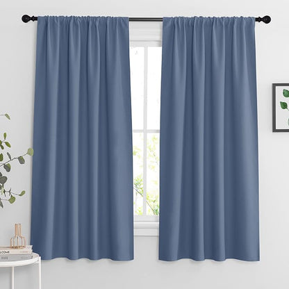 RYB HOME Extra Wide Blackout Curtains for Bedroom Living Room 63 inch Long | Thermal Insulated, Privacy, Drapes for Large Window, Triple-weave Fabric, For Better Sleep, W62 x L63, Stone Blue, 2 Panels by RYBHOME