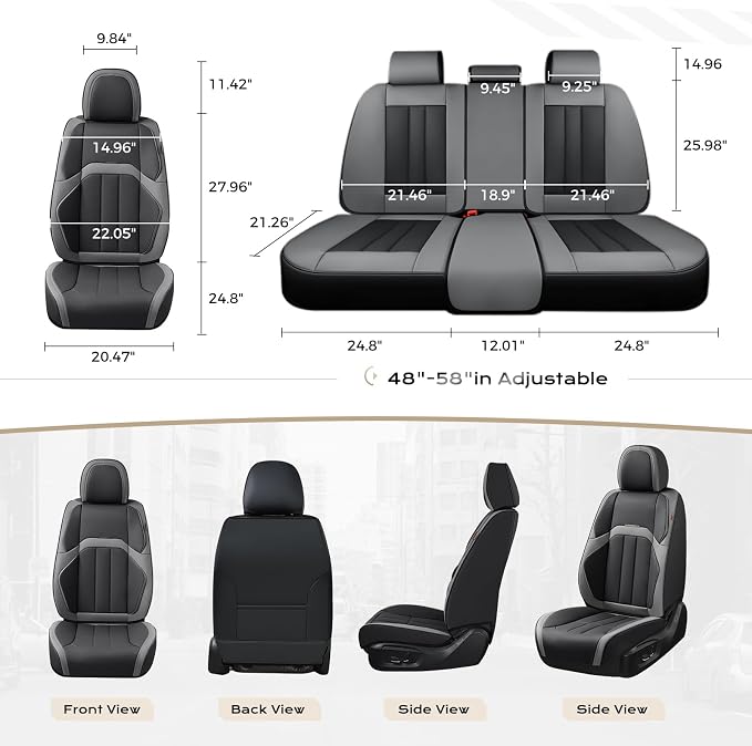 Coverado Nappa Leather Car Seat Covers Full Set, Luxury Waterproof Seat Protectors, Airbag Compatible Anti‑Slip Auto Seat Covers, Universal Fit for Most Cars SUVs Trucks Pickup Vehicles - Image 7