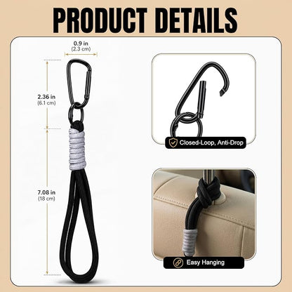 BBTO 8 Pack Car Headrest hooks 360° Rotating Braided Heavy Duty Backseat Organizer Hangers with Straps Clip Purse Holder Fit Most Vehicles Shopping Trash Bags Backpacks Umbrellas Black - Image 3