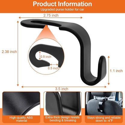 EZ COZY Purse Hook for Car 4 Pack, Deep Anti-Drop Car Seat Hooks for Headrest, Thick ABS Plastic Holds 55 Lbs, Heavy Duty Car Purse Holder & Car Accessories Interior for Handbags, Car Organizer Black - Image 4