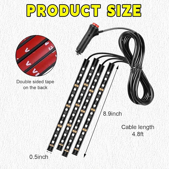 Car LED Strip Light, 48 LEDs RGB Neon Interior Atmosphere Lights, 12V Under Dash Ambient Night Light, Cigarette Lighter Auto Interior Decorative Lamp, Car Accessories (Orange-Yellow) - Image 2