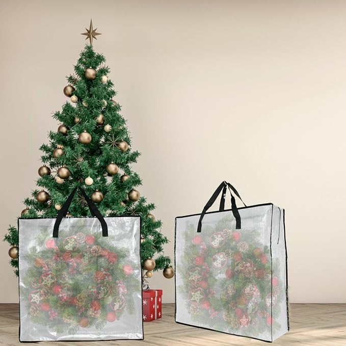 9 Pack Clear Storage Bags with Zipper and Handles, Blanket Bags For Closet Storage, Moving and Packing Supplies for College, Underbed Storage Organizer for Clothes Pillow Bedding Christmas Wreath - Image 6