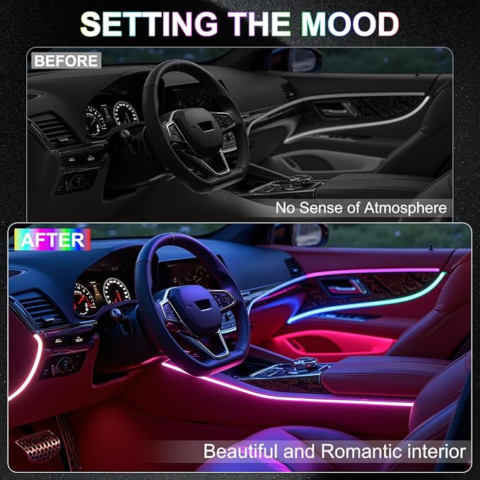 Dreamcolor Acrylic Interior Car LED Strip Lights, 6 in 1 Ambient Lighting Kit with Wireless APP, Dynamic Chasing Music Sync Fiber Optic Lights with DIY Mode, Car Inside Lighting Accessories - Image 2