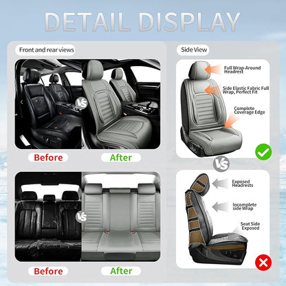 Fit Avalon Car Seat Covers for Toyota Avalon 2001-2021 2022 -Premium Leather, Waterproof，Breathable，All-Weather Seat Cushion Protecto & Airbag Compatible, 2 Front Seat Gray - Image 6
