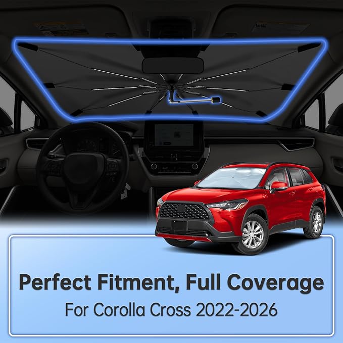 Windshield Sun Shade Umbrella for Toyota Corolla Cross 2022-2026 | Foldable Car Sunshade for Front Window, 360 Rotation Automotive Interior UV Protection for Outdoor Parking - Image 2