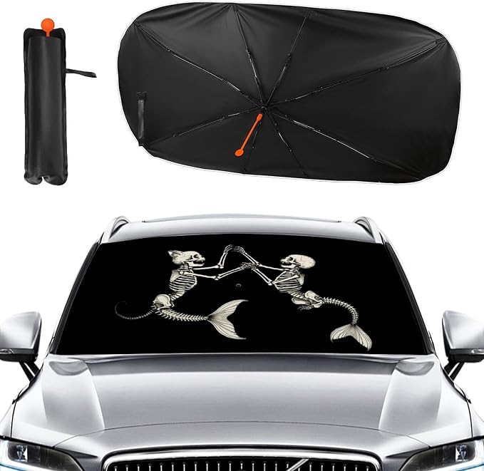 Cat Skeleton Car Windshield Sun Shade Foldable Umbrella Auto Sunshade for Car Truck SUV-Blocks Sun Visor Protector-Keeps Your Vehicle Cool - Image 2