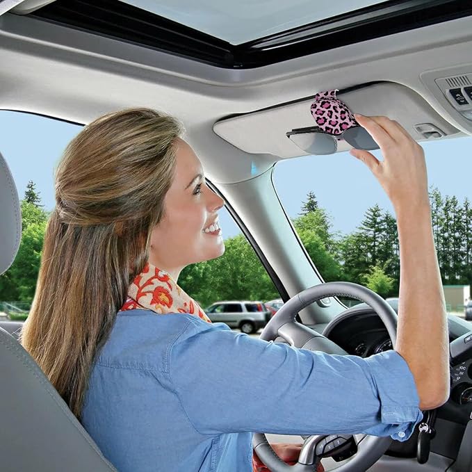 2 Pack Sunglass Holder for Car Visor, Universal Magnetic Car Sunglass Holder for Different Size Eyeglasses, Car Visor Accessories (Leopard-Pink) - Image 7