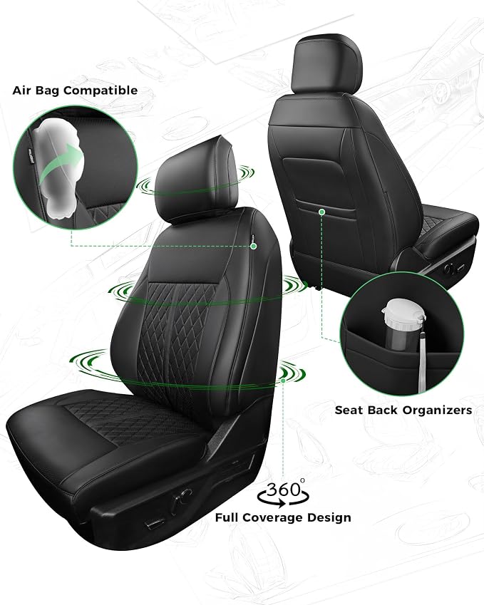 RIDEPOSH for Ford F150 Leather Seat Covers, SuperCrew Lariat 2021-2026 | Fits F250 F350 Super Duty Crew Cab Lariat 2023-2026, Custom Fit, Bucket Seat, Stain Resistant, Airbag Compatible - Image 3