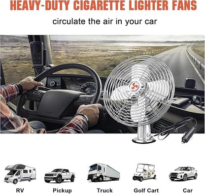 12V Portable Fan RV | Truck Cooling Heavy Duty 9" Metal Clip-On Car Fan Bus | Boat | Forklift | Car | Camper | Lawn | Mower | Tractor 2-Speed High Velocity Silver - Image 3