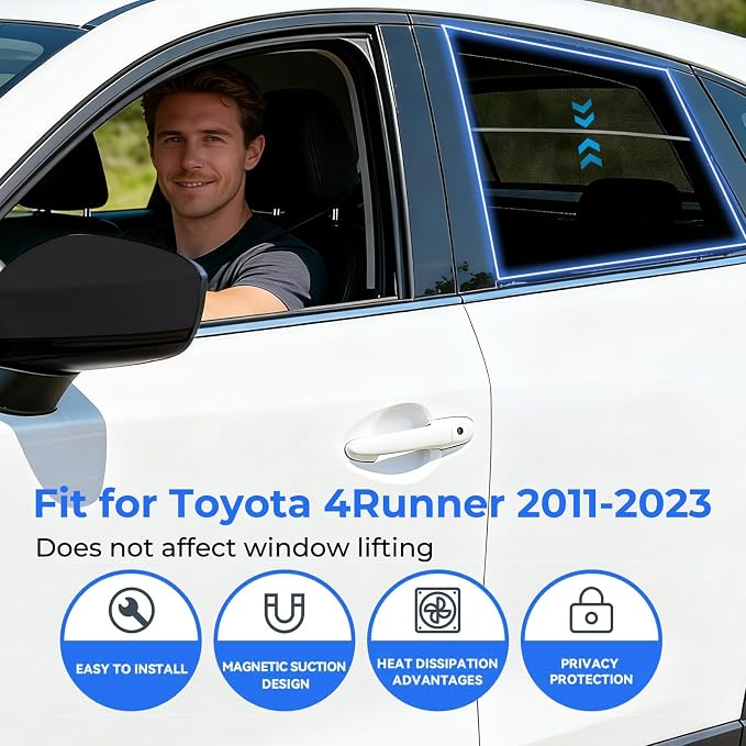 2PCS Rear Side Window Mesh Shades for Toyota 4Runner 2011-2023 | Sun & Heat Block Privacy Window Covers Accessories, UV Protection for Kids, Pets & Outdoor Travel - Image 2