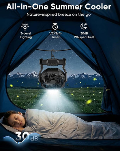 Portable Rechargeable Fan, 20000mAh Battery Powered Camping Fan with LED Light & Hook, 270° Adjustable, 4-Speed, 4H Timer Camping Essentials for Outdoor Tent Travel BBQ Car, Gifts for Men Dad - Image 4