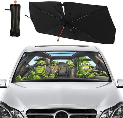 Socira Funny Pickle Car Windshield Sun Shade Umbrella Pickle Gifts | Foldable Sunshade for Front Window Auto Windshield Sunshade Covers Car Accessories Protect from Sun Rays Heat 57'' X 30'' - Image 7