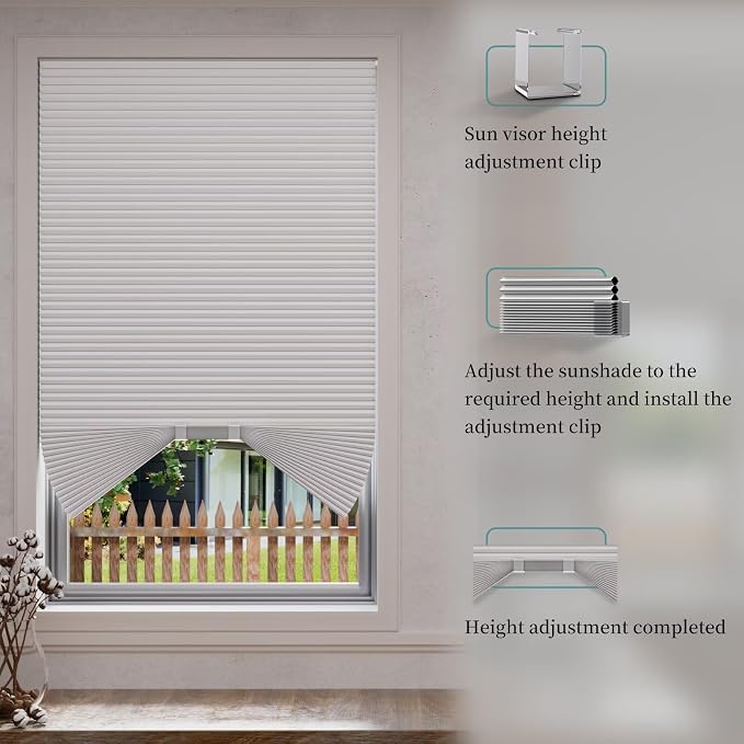 Myshade Arch Window Shades Half Circle Blackout Cellular Shades Cordless No Drill Blinds for Windows Half Moon Honeycomb Fabric No Tools Room Darkening Shades Easy Install (2PCS White 24" W X 12" H) - Image 4