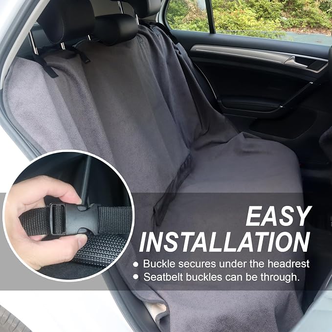 Sweat Towel Car Seat Cover Protector Front Seats for Gym Workout, Running, Swimming, Beach and Hiking, Waterproof Universal Seat Cover for Car, Trucks, Van & SUV (1, Pure Grey, Rear Seat) - Image 5