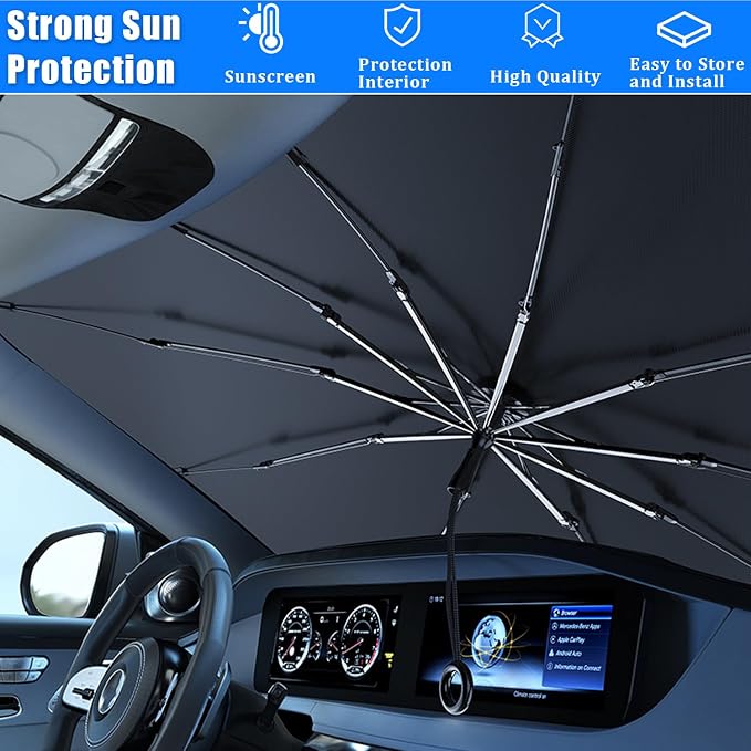 JDDRY Front Windshield Sun Shade with Pull Cord, Umbrella Sun Shade for Windshield, 2024 Car Umbrella Front Sun Shades Cover for Pickup/Large SUV/Truck/Minivan (150x82cm) - Image 5