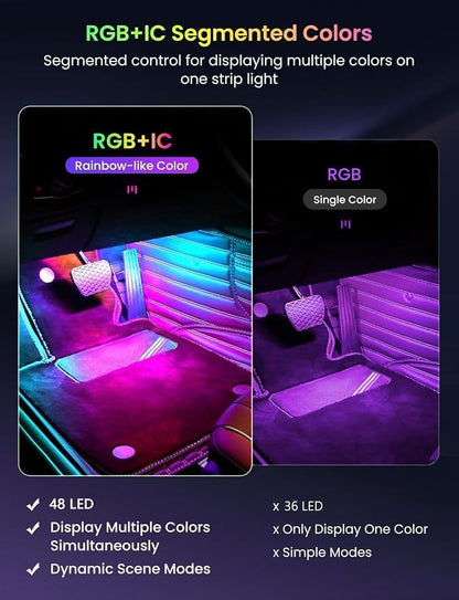RGB-IC Car Interior Lights, 48 LED USB Under Dash Ambient Light Strips | 16 Million Colors, APP & Remote Control, Color Changing Footwell Lighting for SUVs, Trucks and Car Interior Accessories - Image 3