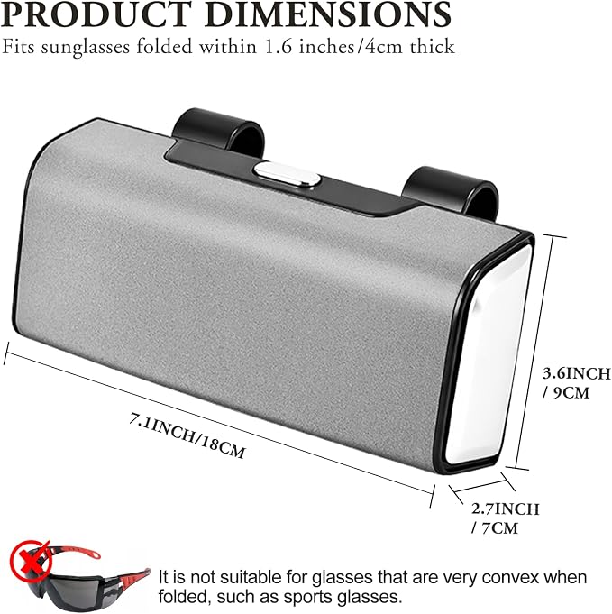Sunglass Holder For Car Visor,Button-Open Sunglass Case For Car Visor,Car Sunglass Holder With Card Storage Function Suitable For Truck And Sedan To Place Sunglass (Gray) - Image 7