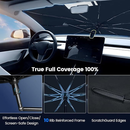 Windshield Sun Shade for Toyota RAV4 2019-2025, Upgraded 10-Rib Umbrella Sunshade with 360° Bendable Handle, Foldable Car Sunshade, HUPF 50+ UV Protection Interior Cooler Accessories - Image 3