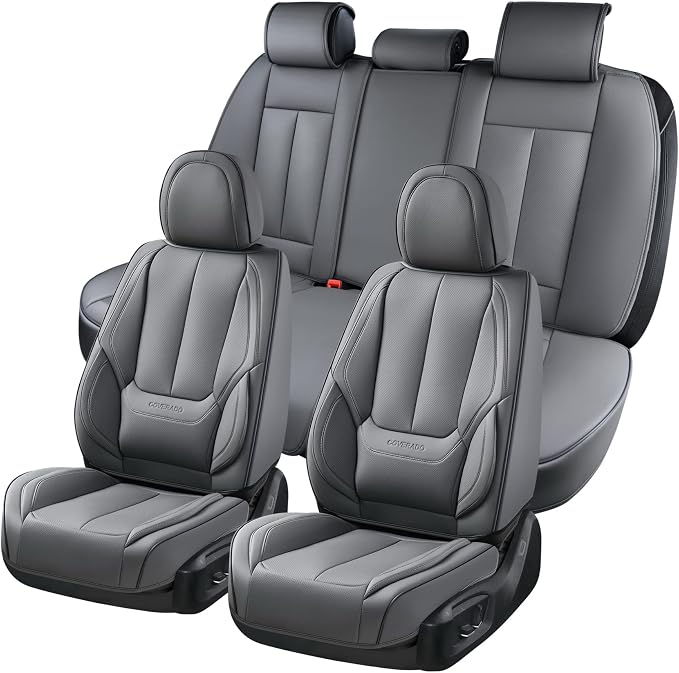 Coverado Car Seat Covers, Seat Covers for Cars, Waterproof Leather Auto Seat Protectors, Leather Car Seat Cushion, Car Interiors Accessories Universal Fit for Most Cars by COVERADOAUTO