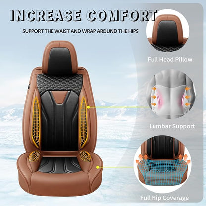 Fit Sienna Premium Leather Car Seat Covers for Toyota Sienna 2007-2025 2026 - Waterproof，Breathable，All-Weather Seat Cushion Protecto & Airbag Compatible, 2 Front Seat Brown&Black - Image 6