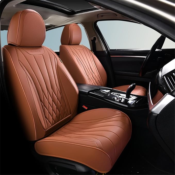 FLORICH Premium Leather Car Seat Covers, Automotive Seat Covers Universal Fit Most Vehicles, Quick Setup Car Seat Protector Car Accessories (Brown, 2 Front Set) by FLORICH