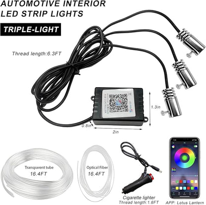 Interior Car LED Strip Lights with APP Control, 3 in 1 RGB Ambient Lighting Kit with 197 inches Fiber Optic, 16 Million Colors Music Sync LED Vehicle Cigarette Lighter Neon Strip - Image 2