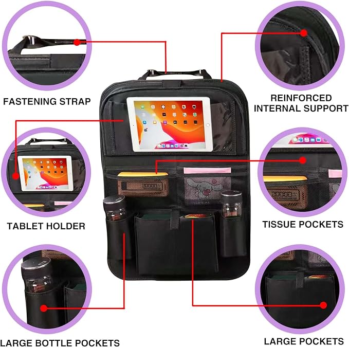 Car BackSeat Organizer,2 Pack for Kids Car Organizer Kick Mats Kick Mats Back Seat Protector with Touch Screen Tablet Holder, for Kids, Car Travel Accessories, (2PACK) - Image 4