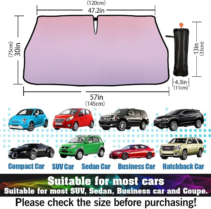 Colorful Car Windshield Sunshade Umbrella Sun Shade Umbrella for Car Foldable Windshield Umbrella Block UV Rays Heat Keep Vehicle Cool for Cars SUV 57"x30" - Image 5