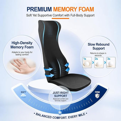 Allaboutsla 2 Piece Car Seat Cushion, Back Support with Car Headrest Pillow | 3-in-1 Memory Foam Car Seat Cushions, Car Lumbar Support with Car Neck Pillow, Seat Support for Long Driving, Trucks, Black - Image 6