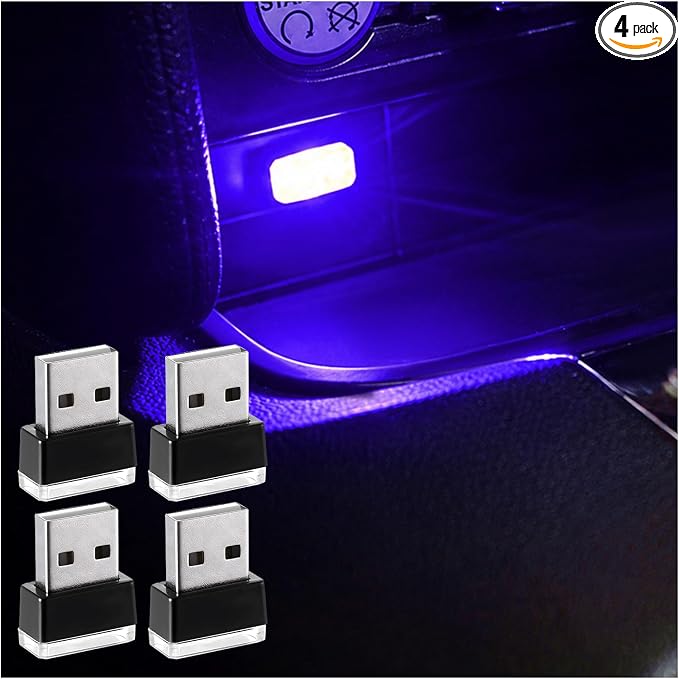 Augeny 4 PCS USB LED Car Interior Atmosphere Lamp, Plug-in USB Decor Night Light, Portable Auto Ambient Lighting Kit, Universal Vehicle Interior Accessories for Most Cars (Blue) by Augeny