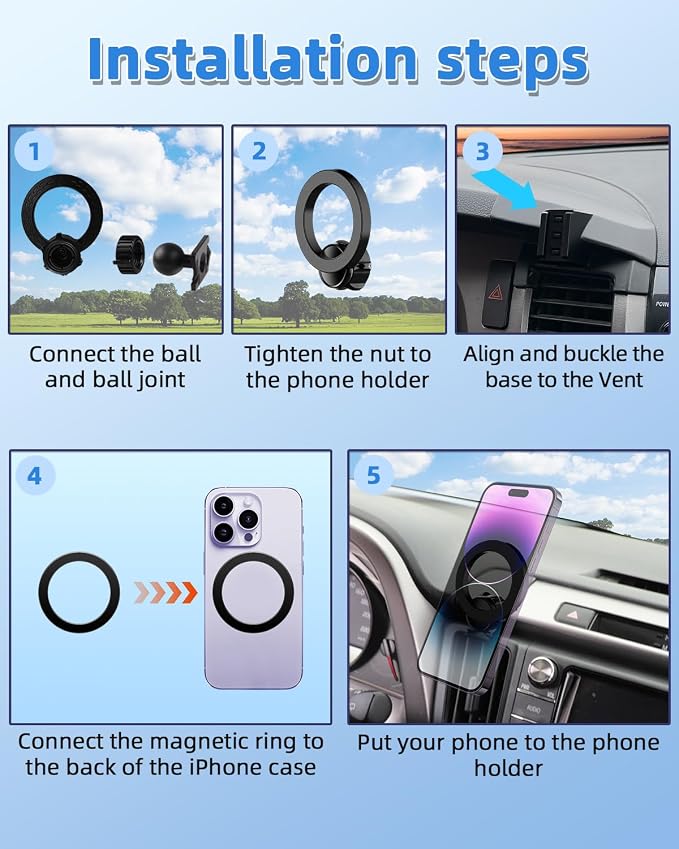 Car Phone Mount for Toyota Tundra 2007-2013 /Sequoia 2008-2013 Accessories | Custom Air Vent Magnetic Phone Holder with Magsafe Hands Free 360° Rotation Phone Stand for All 4.0-7.0'' Smartphones - Image 7
