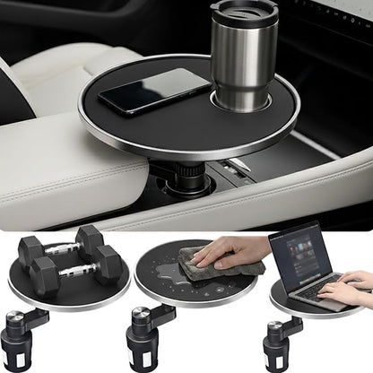 Car Desk for Laptop, Car Tray & Car Food Tray with Cup Holder ，Height-Adjustable 360° As Car Seat Tray Or Car Table Tray, Compatible with Tesla Model 3/Y/S, Ford/Most Vehicles (Black) by Unknown