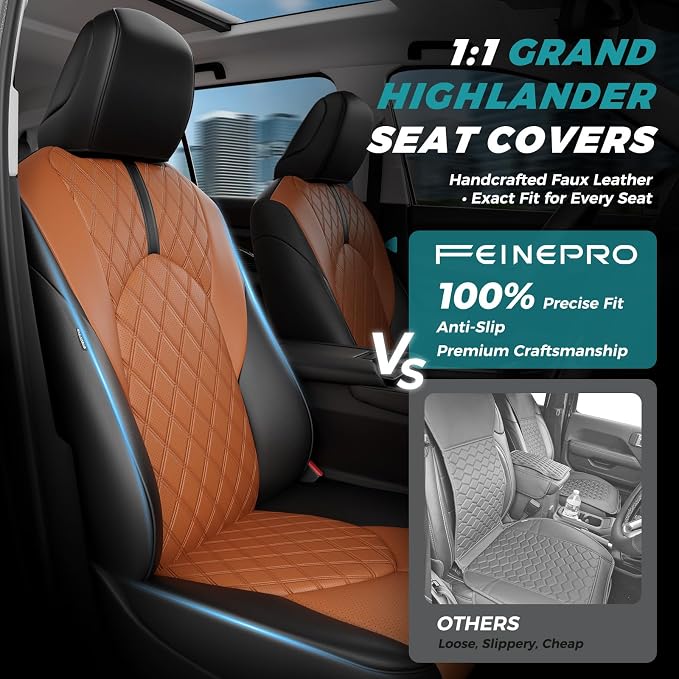 Custom Seat Covers for Toyota Grand Highlander 2024-2026 7 Seats | black brown, faux leather, 2nd row captain chairs, waterproof, breathable, airbag compatible, stain resistant - Image 3