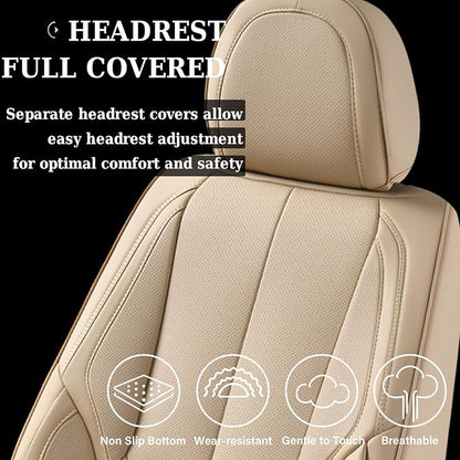 Coverado Car Seat Covers Full Set, Car Seat Protector Waterproof, Nappa Leather Car Seat Cushion, Beige Seat Covers for Cars, Front Seats and Back Universal Fit for Most Cars - Image 8