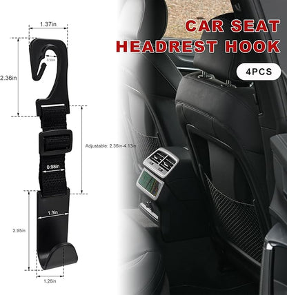 4PCS Car Seat Headrest Hook, Adjustable Vehicle Backseat Hanger Storage Organizer, Universal Seat Back Holder Hooks for Purse Coat Grocery Bag, Car Accessories (Black) - Image 2
