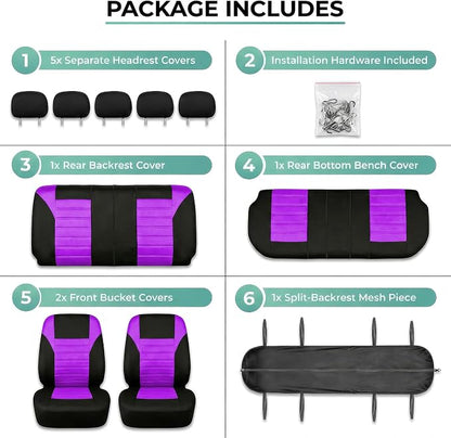 FH Group Automotive Car Seat Covers Full Set Premium 3D Air Mesh Front Seat Covers, Airbag Compatible & Split Bench Cover Universal Fit Interior Accessories for Cars Trucks and SUVs - Purple - Image 7