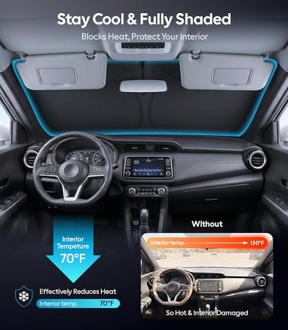 Wigoo for Nissan Kicks Windshield Sunshade, Custom Fit, Keeps Interior Cool | Custom Fit, Cooling Tech Fabric, Foldable Heat-Blocking Sunshade with Storage Bag, for Nissan Kicks 2018-2026 Accessories - Image 2