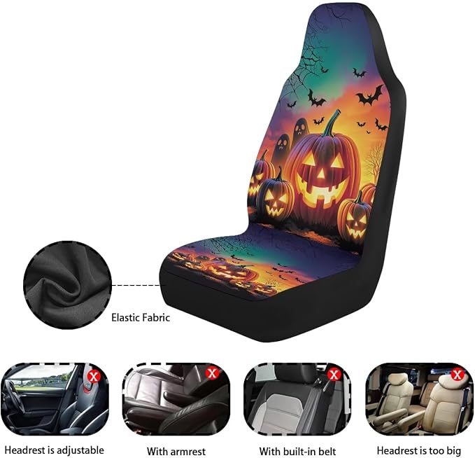 Halloween Pumpkin Bats Car Seat Covers Front Set Seat Protector | Washable and Breathable Automotive Seat Covers Universal for Cars SUV Truck Vans Sedans, Car Interior Accessories - Image 7