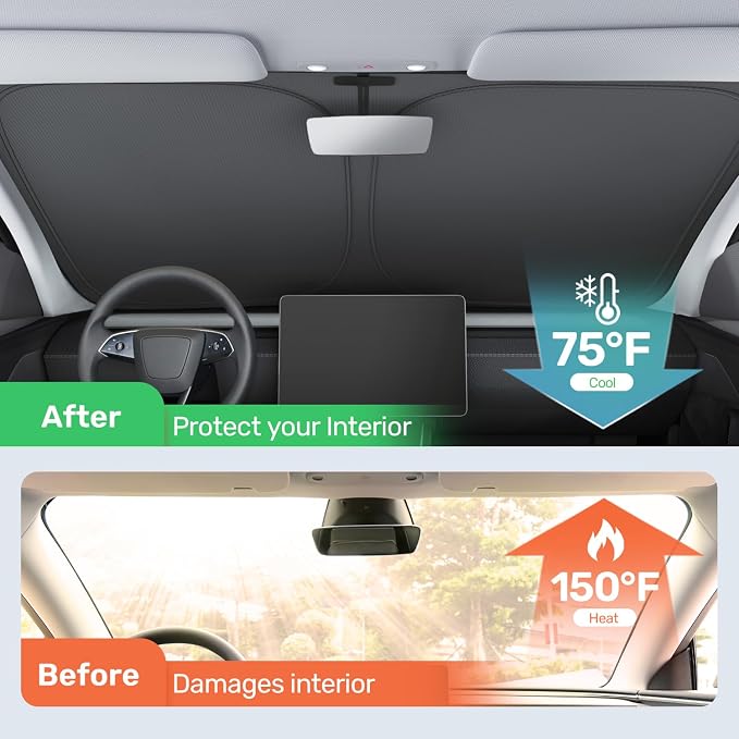 2026 Upgraded Zanch Windshield Sun Shade for Tesla Model X 2016-2025 | UV Protection & Heat Reduction, Light-Blocking, Heavy-Duty, Easy to Store&Setup, Keep Interiors Cool, Sun Shield for Parking - Image 2
