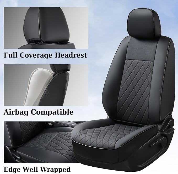Coverado Tacoma Front Seat Covers, Car Seat Covers Custom Fit for 2016-2023 Toyota Tacoma Double & Crew Cab, Faux Leather Seat Covers Protector Tacoma Accessories (Black) - Image 4