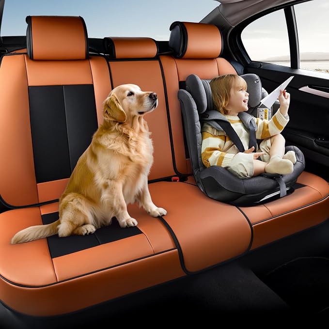 Coverado Seat Covers, Rear Car Seat Covers, Waterproof Back Seat Cover for Car Seat Protector for Kids & Dogs, Faux Leather Seat Covers for Cars Seat Cushions Universal Fit for Most Cars, Brown&Black - Image 7