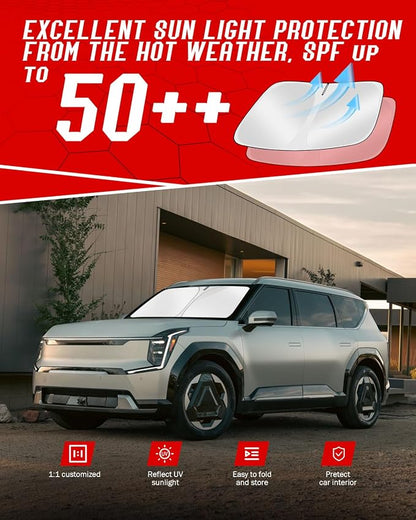 Custom Fit Windshield Sun Shade for KIA EV9 2024-2025 | Foldable, Easy to Install & Store, Full Coverage, 210T Reflective Fabric, Blocks 99% of UV Rays - Image 7